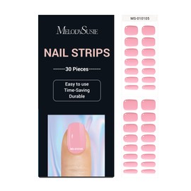 MelodySusie Semi Cured Gel Nail Strips, Candy Pink - Works with Nail Lamps, Salon-Quality, Long Lasting, Easy to Apply - includes 30Pcs, Free 5D Stickers, 2 Prep Pads, Nail File & Wooden Stick