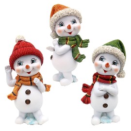 Snow Children with Hat and Scarf in Red/Green/Orange, Set of 3, L/W/H 8 x 6.8 x 14.5 cm