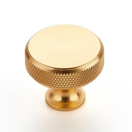 Ravinte 30 Pack Round Gold Knobs Knurled Single Hole Pulls Solid Brushed Brass Kitchen Cabinet Hardware Handles for Drawers
