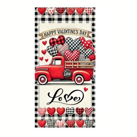 BlissYard - Cubierta para puerta de feliz día de San Valentín, lindo coche, corazón, tablero de ajedrez, fotografía, telón de fondo, suministros de fiesta para el día de San Valentín, boda,