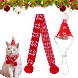 Cute Pet Christmas Costume Set, Soft Pet Christmas Hat & Scarf, Pet Christmas Hat Set, Easy to Wear, Pet Christmas Scarf for Small Cats and Dogs (Snowflake)