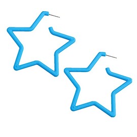 Star Hoop Earings 80s Classic Big Hoop Earrings Retro Neon Geometric Earrings Fluorescence Party Accessories for Women-Star Blue