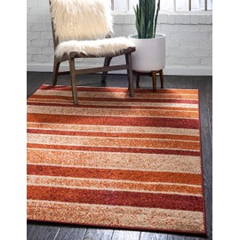 Unique Loom Autumn Collection Warm Toned Striped Casual Rust Red Area Rug (8' 0 x 10' 0)