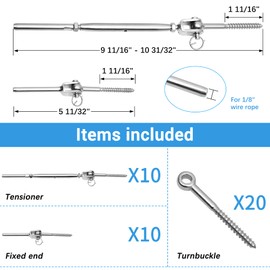 Helffer 10 Set Cable Railing Hardware, 180° Angle Adjustable Cable Railing Kit for Wood Post Deck Railing, T316 Stainless Steel Titanium Plated Cable Railing System