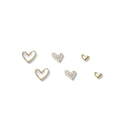 YAXUN Heart Earrings Set For Women 925 Sterling Silver and Gold Plated, With 5A Cubic Zirconia and Shell, Love Heart Stud Earrings Set 3 Pairs For Ladies Girls