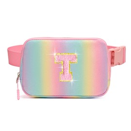 cotmcor Cute Fanny Pack for Girls, Kids Belt Bag Teen Girls Crossbody Waist Bag Gift (Pink Rainbow T)