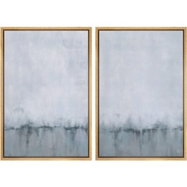 MUDECOR Framed Canvas Print Wall Art Set Watercolor Pastel Duotone Blue Landscape Abstract Shapes Illustrations Art Decorative Contemporary for Living Room, Bedroom, Office - 16"x24"x2 Natural