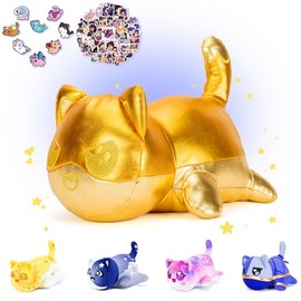 69-PCS 丨 11-inches Gold EIN Cat Plush + 60-Sticker + 8-Pcs Shoe Charms - Galaxy Cat Collection - 100% Embroidered Plushie - Cat Stuffed Animal Collectible (Gold EIN Cat)