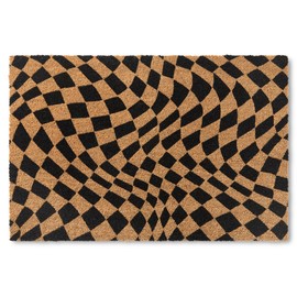 TOWN & COUNTRY TERRA Emmett Groovy Checkerboard Door Mat, Natural Coir, Heavyweight, Non-Slip Entryway Mat, Black, 24"x36"