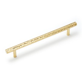 KOPPALIVE 2-Pack Solid Brass Kitchen Cabinet Pulls, Gold Modern T-Bar Handles, 6-5/16-Inch Hole Center Hammered Handles for Dresser Drawer Cupboard, 8-1/8 Inch Total Length, Polished Finish