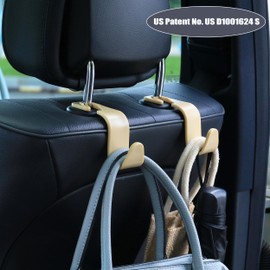 Amooca Car Seat Headrest Hook 4 Pack Hanger Storage Organizer Universal for Handbag Purse Coat Universal fit Vehicle Car Beige with Clip
