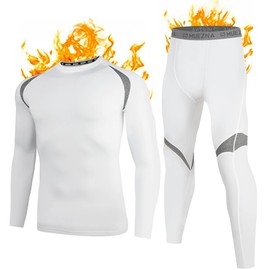 Muezna Men's Thermal Top and Bottom Set Underwear Long Johns Base Layer with Soft Fleece Lined White