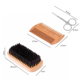 Kopira Kit de Cuidado de Barba para Hombres, Juego de Cepillo de Cerdas para Barba, Peine de Barba Ligero con Tijeras para Papa, Novio, Caballero para Peinar y Modelado Cabello, Barba y Bigote