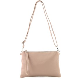 modamoda de T186 Italian Leather Clutch / Shoulder Bag, Medium - Pink beige, size: s
