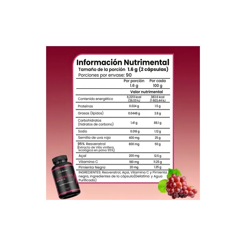 Suplemento Resveratrol 800mg Vitamina Nuboos 180 Cápsulas Veganas
