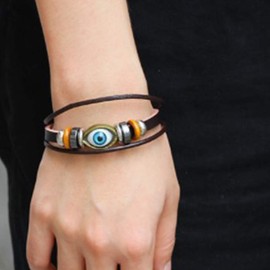 MiniJewelry Evil Eye Hamsa Eye of Fatima Snap Closure Braided Leather Bracelet Men Sister Daughter Boyfriend Husband Girls Birthday Women