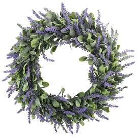 HUAESIN Artificial Lavender Wreath Plastic Spring Wreath Fake Silk Purple Front Door Wreath for Spring Front Door Indoor Outdoor Window Wall Home Fireplace Wedding Decor 45cm