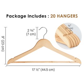 StorageWorks Wooden Hangers 20 Pack, Wood Coat Hanger for Coats, Shirts, Jackets, Pants, Suits, Natural Wood Color