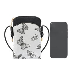 HDKXBEJ Small Butterfly Motif Crossbody Bag Cute Black Cell Phone Purse for Women PU Leather Mini Shoulder Wallet Handbags for Cash Lipstick Keys, Black