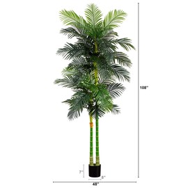 Nearly Natural 9ft. Artificial Double Stalk Golden Cane Palm Tree