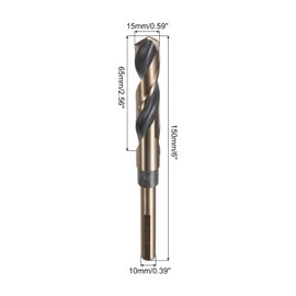 sourcing map 2pcs Reduced Shank Twist Drill Bits 15mm Black Nitride & Gold Titanium Coated High Speed Steel 4341 with 10mm Shank for Stainless Steel Alloy Metal Plastic Wood