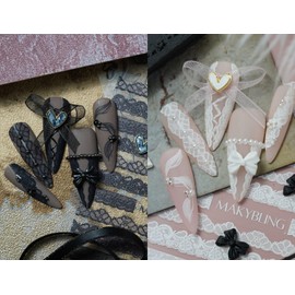 Wedding Bride Lace Nail Sticker Black White Ultra Thin Laces Peel Off Stencils Floral Weblike Pattern Stripe Nail Art Polish Decals (2 Sheets)