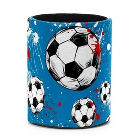 EUYJKMSXC Soccer Football Blue Background Pen Holder for Desk, Round Pencil Cup Stand, Large Capacity Pen Organizer Case, Makeup Brushes Holder