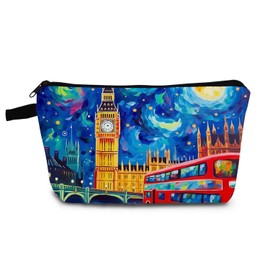 YULUENZE Van Gogh Style Big Ben Makeup Bag Cute Small Organizer Bag with Zipper Van Gogh Style Big Ben Cosmetic Bag Aesthetic Birthday Present for Women Sisters Friends -1