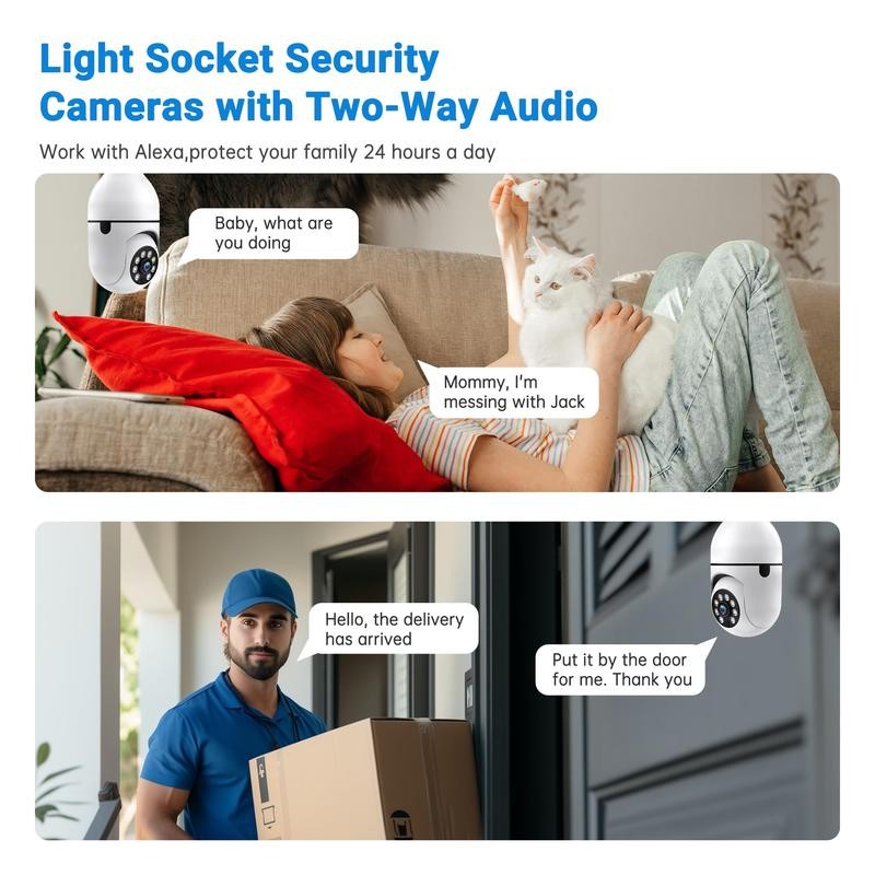 3MP Light Bulb security camera, 360° Auto Tracking, Human Motion