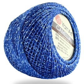Yarnart Camellia Metallic Shimmer Fine Yarn - 70% Polyester, 30% Metallic, 192m, 20g, Crochet Thread, Lace, Embroidery, Jewelry Making, and Decorative Craft Yarn, 1.25mm Hook (Royal Blue, 20g Skein)