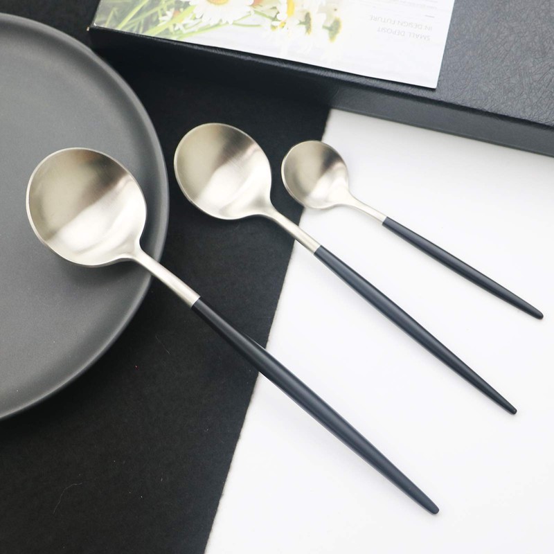 JASHII 18/10 Black Handle Flatware Silver Silverware Set 304 Stainless