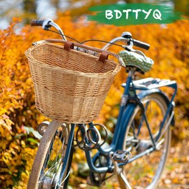 BDTTYQ Wicker Bike Basket Front Cargo for Women and Men, Natural Rattan Bicycle Basket with Mounting Hardware, Fits Most Road Bikes, Cruisers, Ebikes and Stationary Bicycles