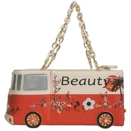 Lyuxhetaokdiq Women Fun Weird Car Shaped Crossbody Shoulder Bag Handbag PU Leather Unique Novelty Car Shaped Purse, Red Bus