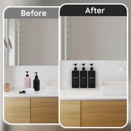 Segbeauty Wall Mounted Soap Dispenser, Pack of 3 500 ml Shampoo Bottles for Filling, Pump Dispenser with Waterproof Labels, Soap Dispenser Black Wall Mounted for Kitchen and Bathroom