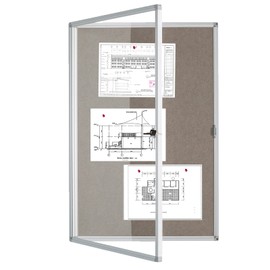 BIBOC Enclosed Felt Bulletin Board 36x24 inch Lockable Cork Noticeboard Display Cases Tamperproof Notice Poster Memo Board with Class 1 Aluminum Frame (Felt, 24×36 inches)