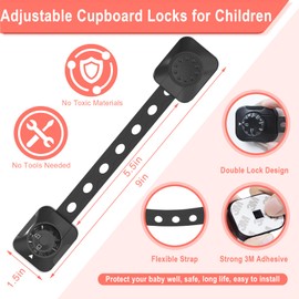 REDTRON Child Safety Cabinet, Pack of 9 Adjustable Cabinet Safety Baby Safety for Drawers, Fridge, Toilet Seat, with Double Lock Design, No Drilling Required, Black