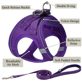 Dog Harness with Leash Set, No Pull Adjustable Reflective Step-in Puppy Pet Vest Harnesses for Small Medium Large Dogs and Cats,Purple M