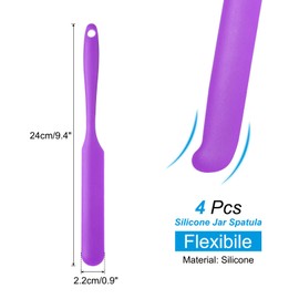 uxcell 4Pcs Silicone Jar Spatula, Heat Resistant Jam Spreader Non-Stick Silicone Scraper Spatula with Long Handle for Jars, Bottles, Cooking Baking Mixing Tools (Dark Purple)