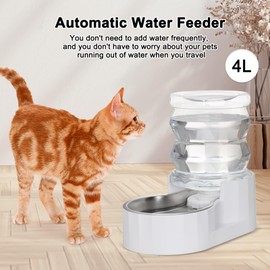 RIZZARI Pet Water Bowl Dispenser: 4L Automatic Stainless Steel Gravity Feeder - Large Capacity Ideal for Cats and Small Dogs - Indoor and Outdoor Hydration
