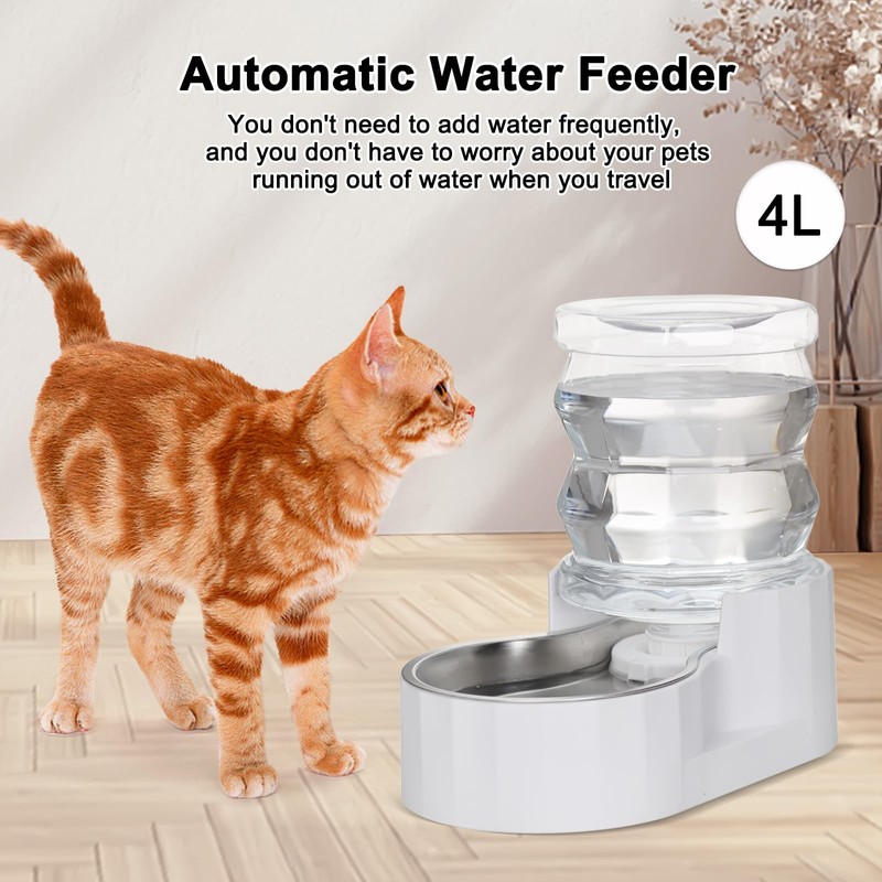 RIZZARI Pet Water Bowl Dispenser: 4L Automatic Stainless Steel Gravity