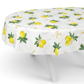 ANRO Oilcloth Tablecloth Washable Wax Tablecloth Garden Tablecloth Round Oval Square Oval 180 x 140 cm Cut Edge Lemon