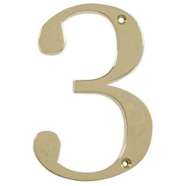 Distinctions by Hillman 843153 4-Inch Flush-Mount Polished Brass House Number 3