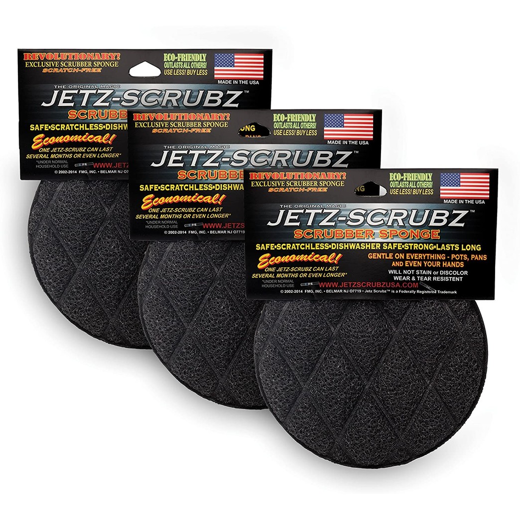 Jetz-Scrubz Scrubber Sponge, J22/3, Round, Set of 3, Made in the USA
