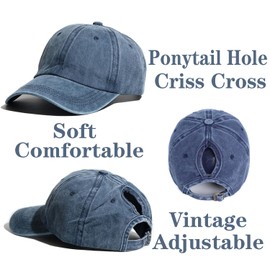2 Packs Criss Cross Hat Womens Baseball Cap Distressed Ponytail Messy Bun Trucker Ponycap