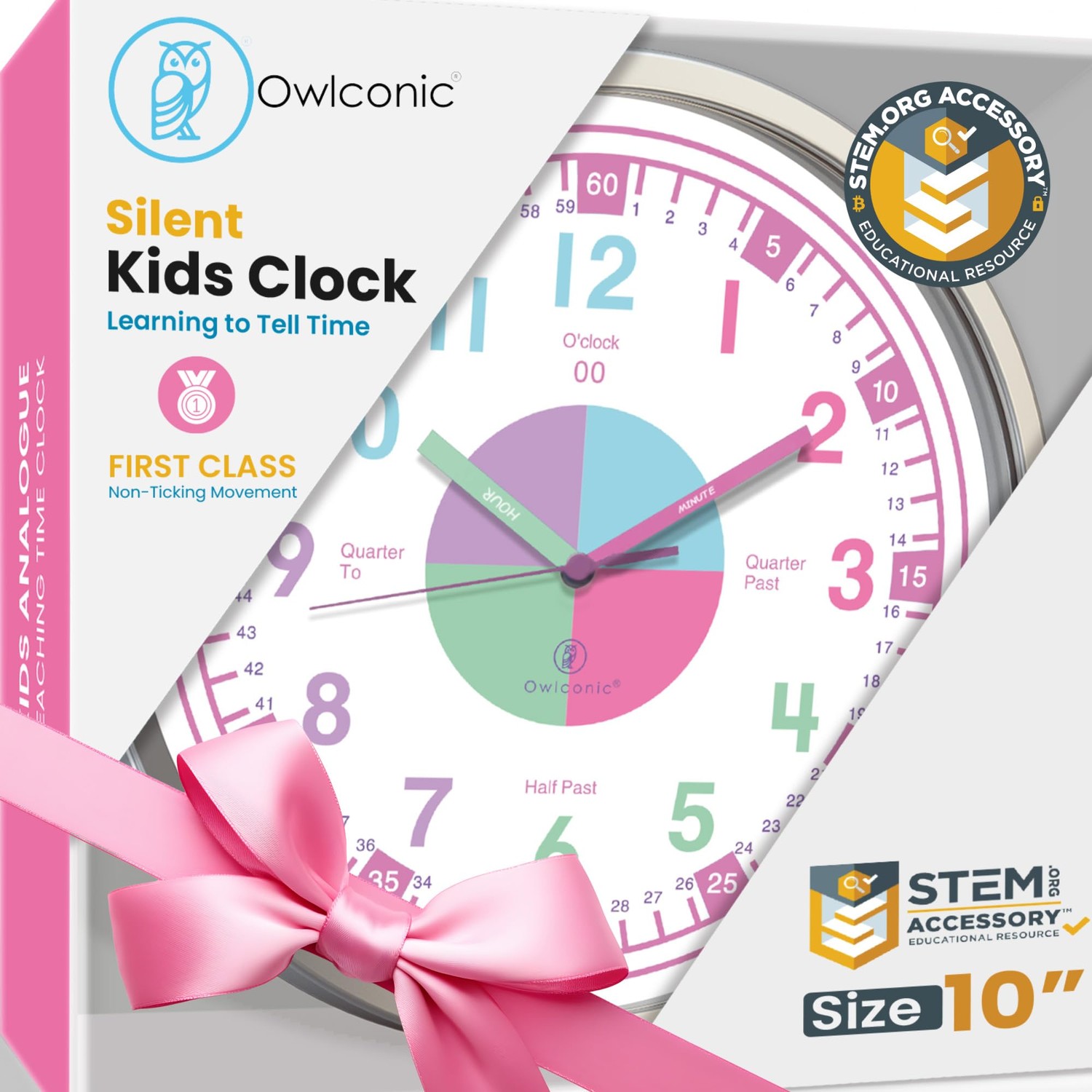 OWLCONIC Telling Time Teaching Clock for Kids - Analog for Bedrooms ...