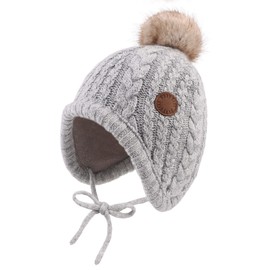 XIAOHAWANG Baby Winter Hat Girls Boys Warm Knitted Hat with Pompom Cute Baby Hat Autumn Winter, gray