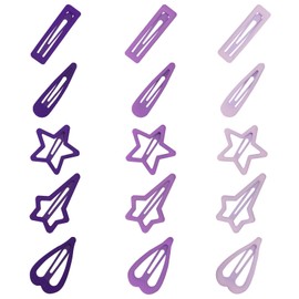 Frutain 15 PCS Purple Snap Hair Clips for Women - No Slip Metal Barrettes Cute Geometric Pattern Hairpins with 5 Shapes (Star, Heart, Water Drop, Rectangular, Meteor)