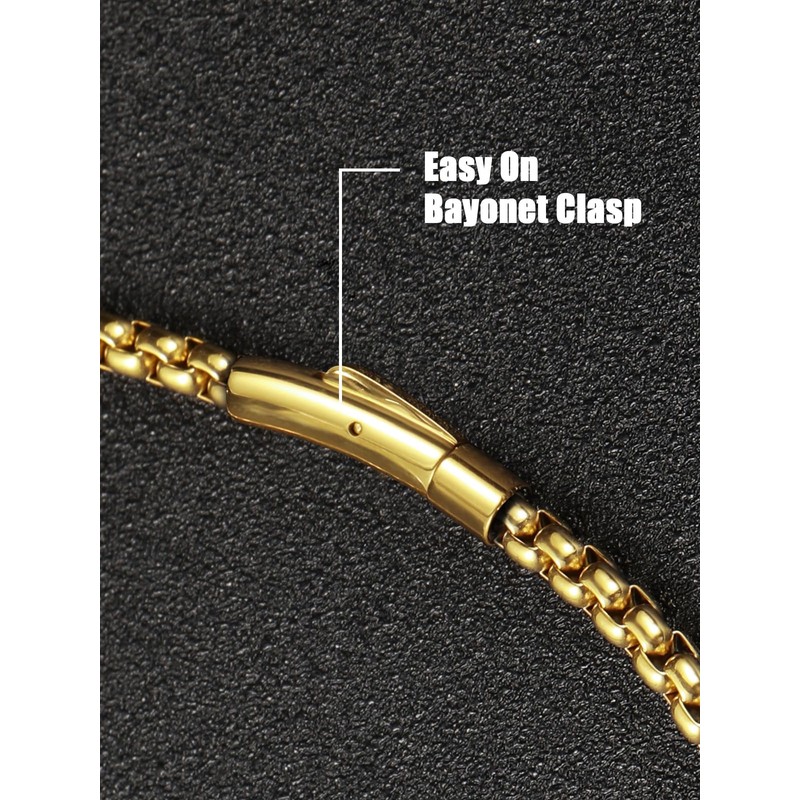 TUNGSTORY 4mm 18K Gold Filled Box Chain Necklace for Men