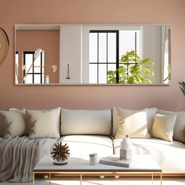 NeuType 47"x22" Full Length Mirror Aluminum Alloy Frame Dressing Mirror for Bathroom/Bedroom/Living Room/Dining Room/Entry, Wall Mounted or Leaning Against Wall, Silver (No Stand)