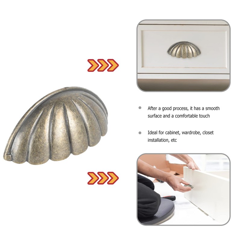 Cabilock 6Pcs Shell Furniture Pulls Antique Drawer Knobs Cup Decorative